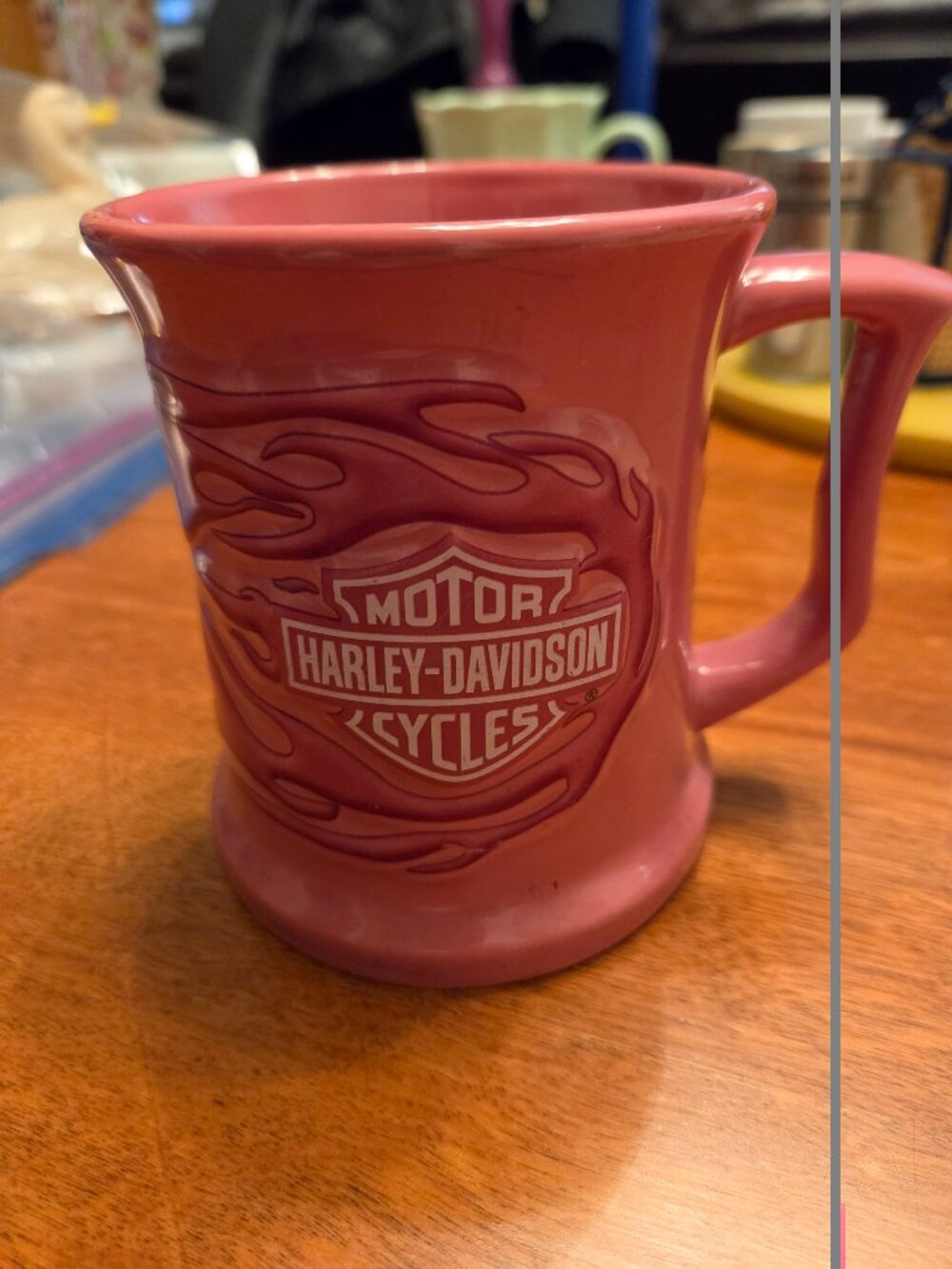 Harley Davidson coffee mug pink raised pattern 14oz